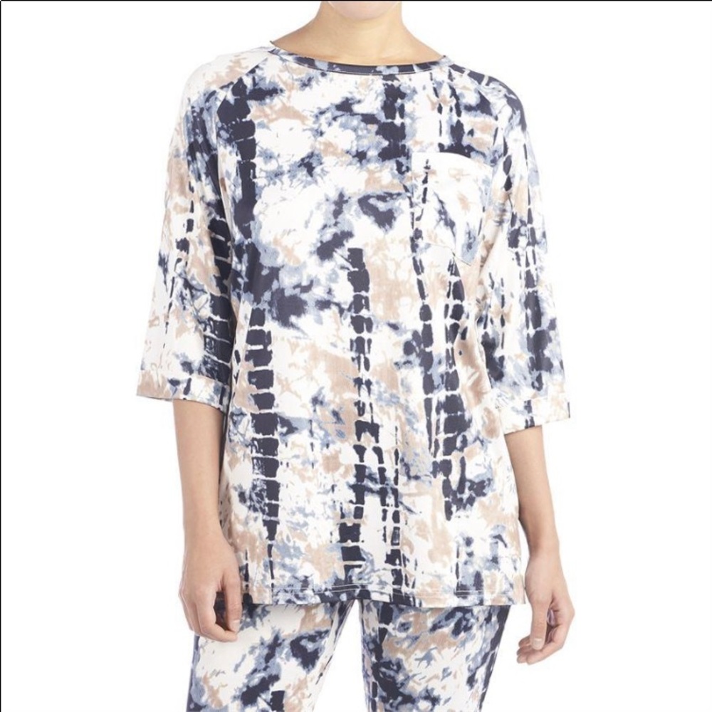 Coco & Carmen Emery Lightweight Elbow Sleeve Brown & Navy Print NEW Boutique